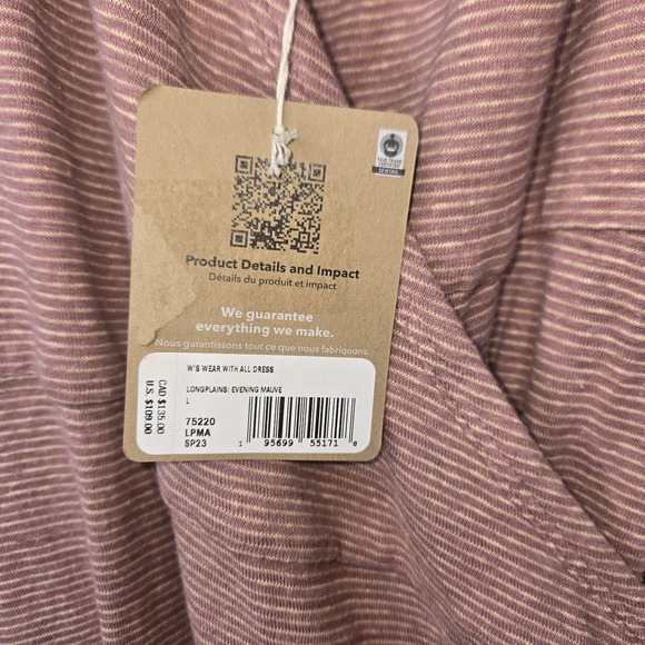 New Patagonia Wear With All Dress Wrap Evening Mauve Sz L Hemp Blend Longplains - Picture 7 of 13